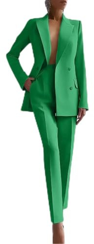 Completo casual da donna in due pezzi con cappotto a maniche lunghe e pantaloni a vita alta per l'uso quotidiano (XXL verde)