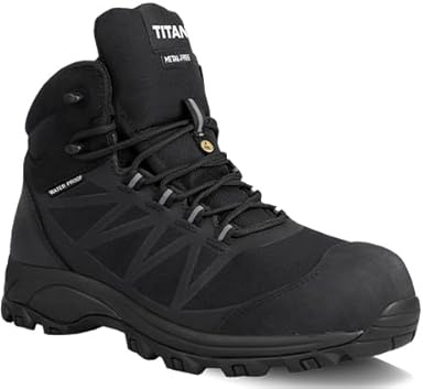 Titan Safety Footwear Supreme S3 SRC Waterproof Safety Trainer Boots, Mens Womens Heat Resistant Black Safety Shoes, Lightweight Anti-Slip Work Boots, Composite Metal-Free Toe Cap Safety Trainers