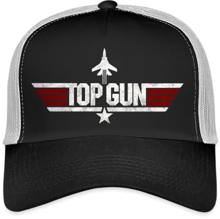 Spreadshirt Top Gun Jet Logo Used Look Trucker Cap, One Size, Schwarz/Steingrau