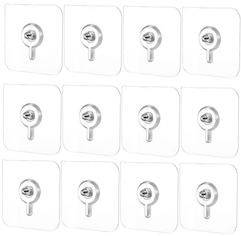 Veemoon 12 Pack Heavy Duty Seamless Screw Hooks No Drilling Adhesive Wall Hooks for Kitchen and Bathroom 80g Adhesive