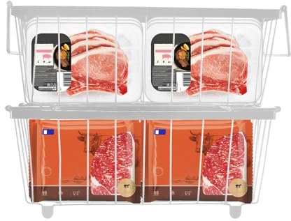 Chest Freezer Baskets Stackable, Chest Freezer Organiser Chest Freezer Storage, Freezer Baskets For Chest Freezers, Freezer Organizer Bins for 5 And 7 Cu.Ft Freezer Sort Frozen Food (2-White)