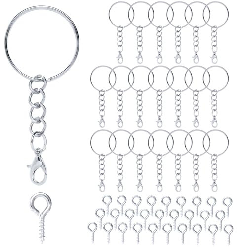 35 Pièces Anneau Porte Clé, Chainette Porte Clé, Attache Porte Clés avec Chaîne, 25 mm Attache Porte Clef, Split Porte Clef Anneaux pour DIY Bricolage Bijoux Support Porte Clé Sacs Décor (Argent)