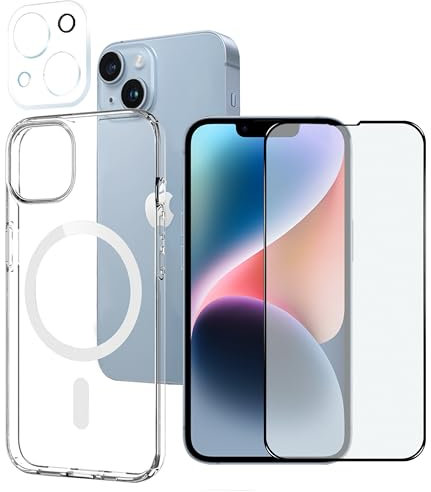 CoverStars - Cover Magnetica per iPhone 13 Magsafe Compatibile 6,1 Pollici, Custodia Antiurto con Kit Protezione Schermo e Fotocamera, Ricarica Wireless, Retro Antigraffio Trasparente