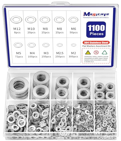 1100 Pcs Flat Washer Assortment Kit, 304 Stainless Steel, 9 Metric Sizes M2–M12, Rust-Resistant Washers for Screws, Bolts, Automotive, and DIY Projects