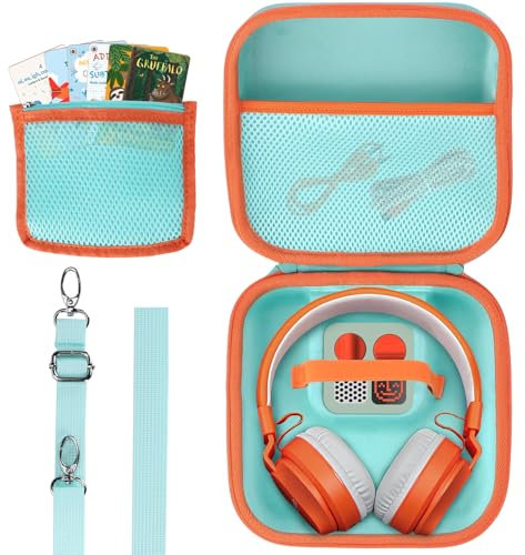 Lebakort Storage Case Compatible with Yoto Mini Kids Audio Music Player & Yoto Headphones Children Speaker Plays Audiobook Cards Radio (Teal + Orange Case)