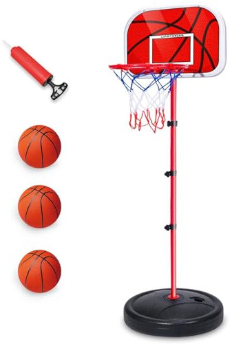Kezidhp Canestro Basket Bambini, Canestro Basket Esterno con 3 Palloni, 1 Pompa, Regolabile Altezza 50-150cm, per 3 agli 8 Anni Bambini, Indoor e Outdoor