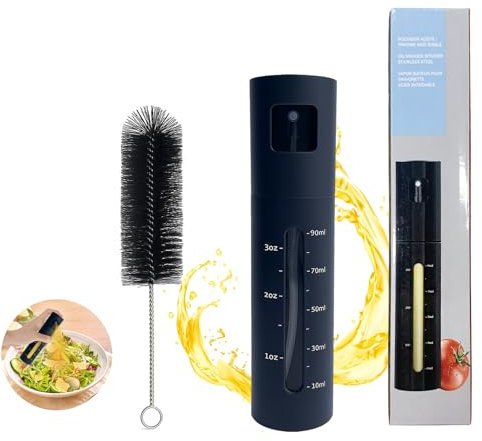 KATLKIU Spruzzatore Olio 100ml – Nebulizzatore Olio in Acciaio Inox con Imbuto e Spazzola – Per Olio d’Oliva, Aceto, Salsa di Soia – Per Griglia, Cottura, Condimento Insalata – Nero