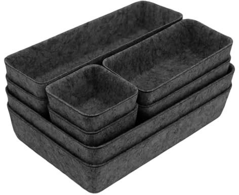 lisetar Felt Drawer Organiser Set of 8 Pcs, 4 Sizes Desk Drawer Organiser Trays for Makeup, Stationery & Accessories, Soft Anti-Slip Drawer Organizer for Home Office Bedroom - Dark Grey