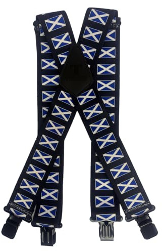 Tomahawk Heavy Duty Braces, Adjustable, Unisex Suspenders, Strong Clasp (Scottish Flag St Andrews Cross)