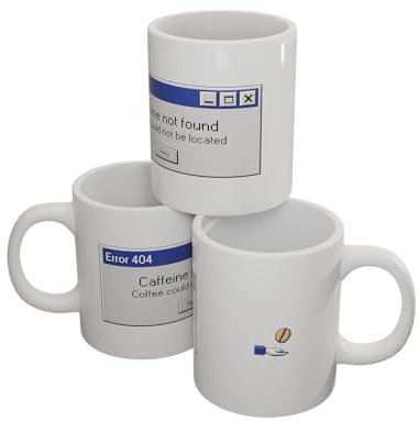 404 Error Caffeine Not Found Mug – Retro 90s Computer OS-Style Coffee Cup, 11 oz Ceramic, Funny Programmer Gift, Dishwasher & Microwave Safe