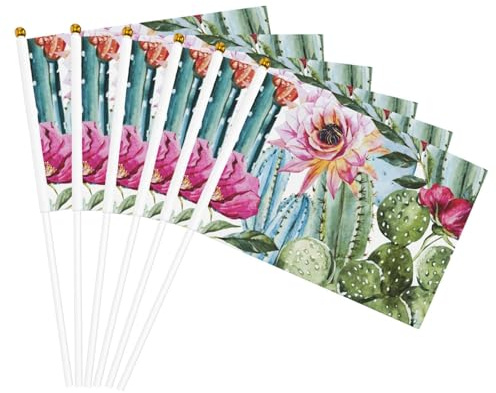 Kaktus Sukkulenten Rose Druck Leichte Handflagge Doppelseitige Flaggen Party Parade Home Decor Feiern
