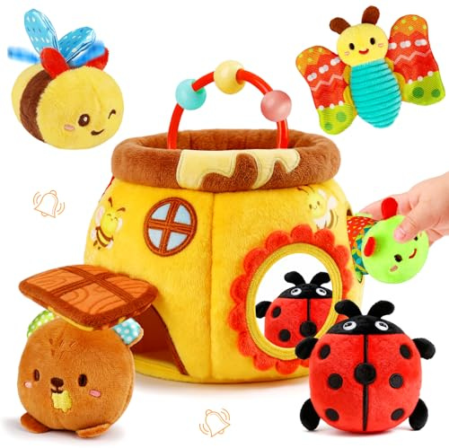 Sensory Beehive Toy with 5 Animals for Babies 6-12 Months, Shower Gift