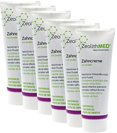 6er Pack Zeolith MED Zahncreme 75 ml, Premium Xylit Zahnpasta ohne Fluorid, natürlicher Wirkstoffkomplex