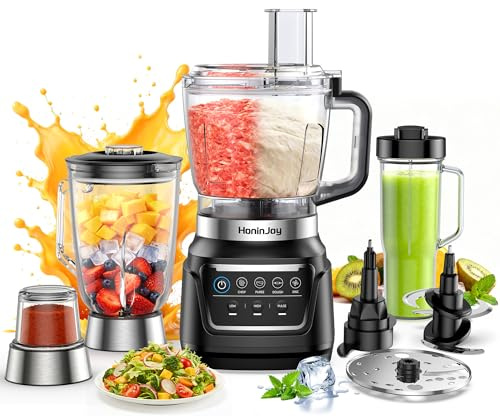 HoninJoy - All-in-one blender and food processor, 10 in 1 professional blender for smoothies, ice crushing, dough making, chopping, grinding, slicing and shredding, dishwasher safe