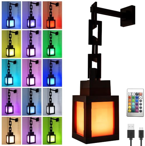 Weciau Pixelated Lantern Nachtlicht, Nachtlicht Tragbar mit 16 Farben, USB Wandlampe Akku Innen mit Fernbedienung & Dimmfunktion, Geeignet für Schlafzimmer Camping Gamer
