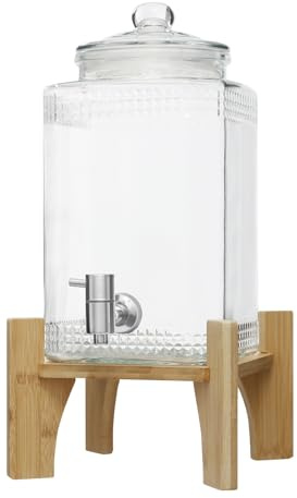 Distributeur de boisson de 5 l avec robinet - Distributeur d'eau en verre avec support en bambou - Distributeur de limonade pour restaurants, hôtels, fêtes