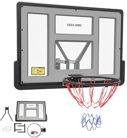 Armanyya Panier de basket-ball avec panneau arrière, pour l'extérieur et l'intérieur, montage mural avec panier en acier et filet de 45 cm de diamètre, kit complet, 110 x 75 cm, noir