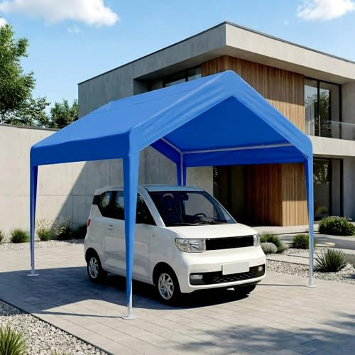 MBBTAG Carport Carpa para Coche Garaje Exterior Sin Paredes, Estructura de Metal con Refuerzo Triangular, Toldo Oxford Impermeable Anti UV para Barco(Azul,2x2m)
