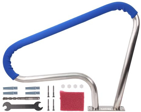 Garvee pasamanos para Piscina de Acero Inoxidable 304, barandilla para Escalera de Piscina con Base Estable y Kit de Montaje, para Piscinas enterradas y spas Exteriores, 99 x 81 cm, Plateado