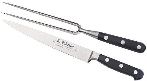 K SABATIER - Service À Découper - Fourchette Baïonnette 17 Cm Gamme Bellevue - Acier Inoxydable - Manche Noir - 100% Forge - Entièrement Fabrique en France