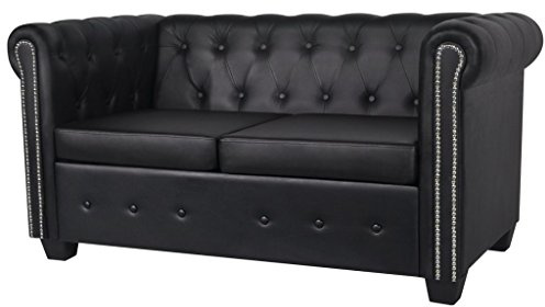 Divano Chesterfield in Ecopelle/Pelle Artificiale Nero a 2 Posti da Soggiorno da Ufficio da Salotto