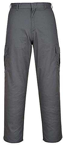 Portwest C701 Combat Trousers Bartacked at All Stress Points Ferrous Free | Grey, 44 Waist, UPF 40+, Regular Fit, Durable Polycotton Fabric, 35% Cotton, Hook and Bar Closure, Reinforced Seams, Workwear