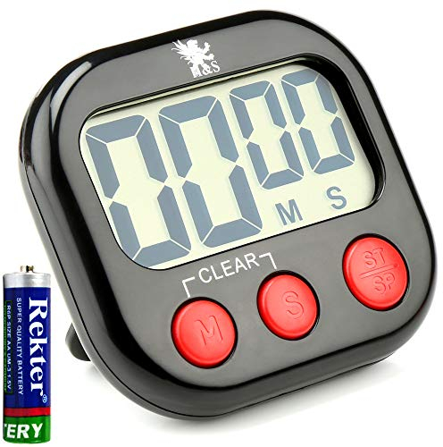 H&S Minuteur de Cuisine Digital - Chronomètre Aimanté avec Grand Affichage LCD & Alarme Puissante - Piles AAA Incluses - Timer Portable à Minuterie Électronique Précise