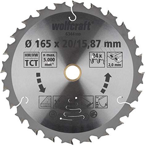 wolfcraft 6344000 | Kreissägeblatt für Akku-Handkreissägen | Serie lila | ø165x20/15,87