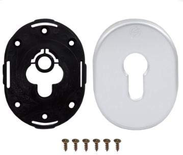 Kit piastrina Securemme cod.4302Kf1 modello ovale per cilindro europeo mm.62x82 finitura alluminio anodizzato argento F1,completa di piastrina e viti per un corretto fissaggio