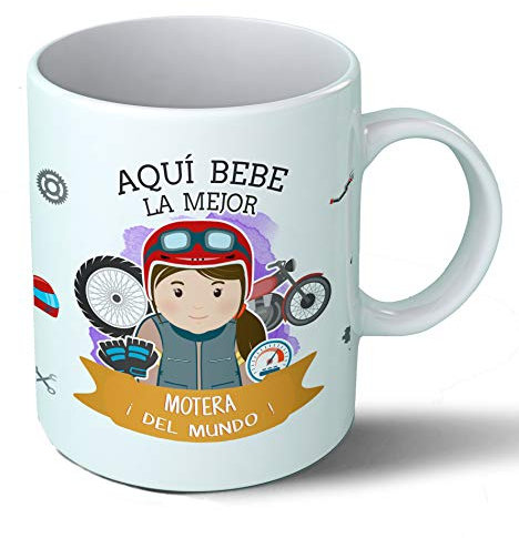 Planetacase - Taza Motera - Regalo Original - Cerámica 330 mL - Taza Desayuno Apta para Microondas y Lavavajillas - Motos - Resistente a Lavados