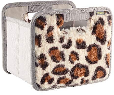 meori Faltbox Mini in Plüsch/Leopard Sandfarben – Kleine Klappbox mit Griffen – Geschenkidee und Allzweck Aufbewahrungslösung - 1015172 - 16,5 x 12,5 x 14 cm