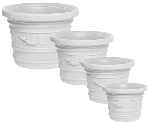 eacommerce Vaso Tondo Resina Festonato Doppio Bordo per Giardino Patio Balcone Terrazzo da Interno/Esterno Protezione UV Antiurto (Ø40x30H cm, Bianco)