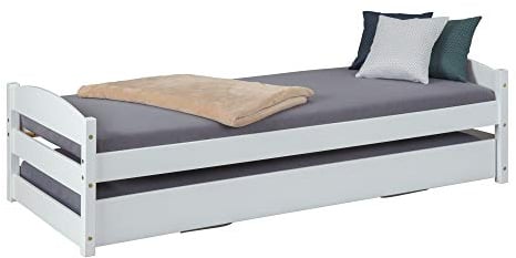 PKline Vicki Landhaus Bett 90x200 cm Weiss Kiefer Holz Doppelbett Gästebett Jugendbett