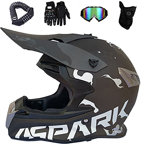 VOMI Motocross Helm Set für Erwachsene und Kinder - Komplettset mit Brille, Handschuhen, Helmnetz & Maske - Offroad Helm für Motorrad, Quad, Scooter, Downhill, Enduro & Fahrrad - Matt Schwarz, XXL