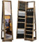 COSTWAY 3-in-1 Jewelry Cabinet, Lockable Jewelry Armoire Storage Unit with Full Length Mirror and Display Shelf, Home Bedroom Dressing Room Cosmetics Jewellery Organiser (360° Swivel Rustic Brown)