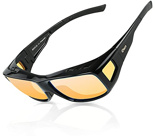 DUCO Polarisierte Nachtfahrtbrille Überbrille für Korrektionsbrille für Brillenträger Polarisierte Nachtsichtbrille (L, Schwarz)