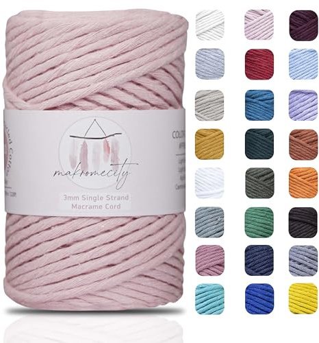Makromecity Makramee Garn 3mm x 100m Premium Single Twisted Macrame Cord Baumwollgarn für Handwerk Schlüsselanhänger Wohndekorationen Platzteller Umhängetasche Handtasche Runner