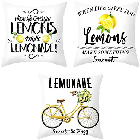 Ayoiow 3er Set Dekokissen 40x40cm, Polyester Dekokissen Kissenhülle 16x16 Inch Sofakissenbezug Zierkissenbezüge When Life Gives You Lemons,Make Lemonade...