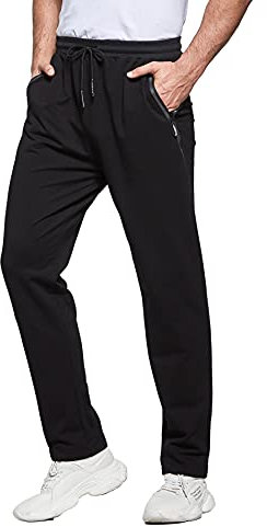 HCSS Mens Joggers Tracksuit Bottoms Men for Running Sports Lounge Open Hem Cotton with Zip Pockets Elasticated Waist (Black S)