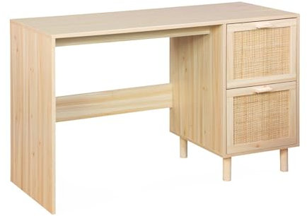 Alice's Home - Bureau décor Bois et cannage - Camargue - 120cm. 2 tiroirs