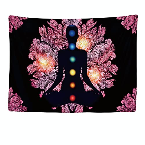 Ulticool - Wandteppich Tapestry Dekoration Wohnung - Chakra Energie Heilung Schwarz Rosa Mandala - 200 x 150 cm groß - Wandtuch Wandbehänge - Accessoires für Schlafzimmer Kinderzimmer