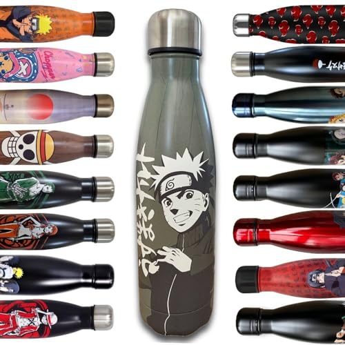 NARUTO - Borraccia in acciaio inox riutilizzabile Naruto Naruto Naruto - Tenuta calda e fredda 12 ore, per sport, viaggi, quotidiani, 500 ml, BPA Free - Licenza ufficiale