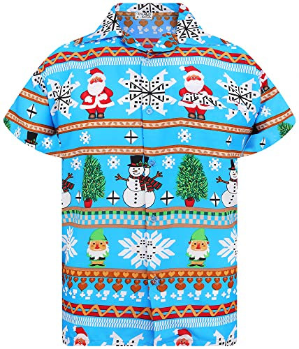 King Kameha Funky-Hawaii-Hemd, Weihnachten, Herren, Kurzarm, Christmas-Rows, EIS-Blau, 6XL