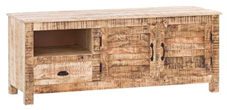 Woodkings® TV-Bank Caribou massiv Holz rustikal TV-Unterschrank Lowboard TV-Möbel mit Türen und Schubkasten Wohnmöbel
