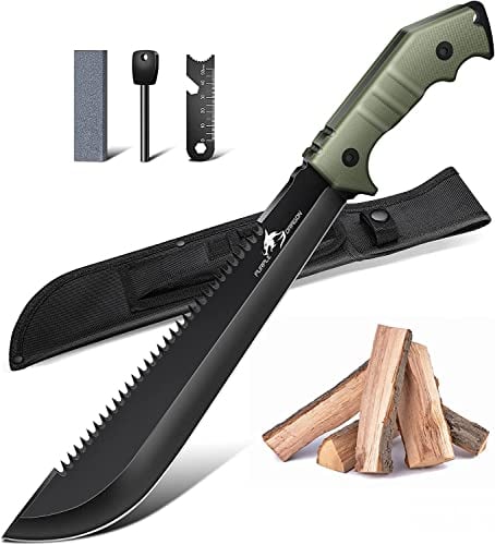 Purple Dragon Großes Outdoor Messer mit Scheide, Full Tang Jagdmesser aus einem Stück D2 Stahl gefertigt, Survival zum Sägen von Holz, Bushcraft Outdoor, Geschenke für Männer