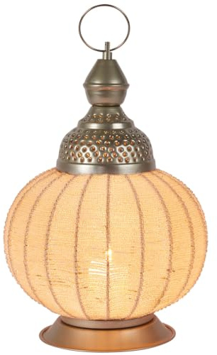 Orientalische Laterne Rana handgefertigt aus Metall in Silber 36 cm | Die handgefertigte Laterne Rana aus Metall verbindet eine silberfarbene Außenseite mit Glasperlen und orientalischen Motiven.