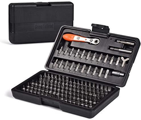 GreaTalent 133in1 Mini Ratchet Wrench Screwdriver Bit Set with 1/4 Hex Shank Phillips/Pozidriv/Hexagon/Torx/Slotted/Square Bits, 36-Tooth Gear, Magnetic Bit Holder, 90 Degree Drive Handle