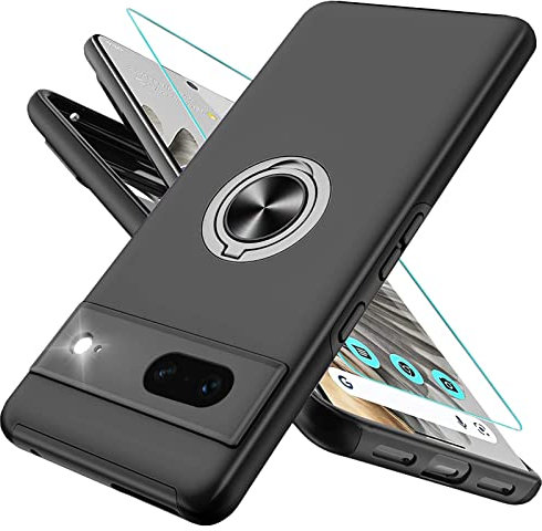 OTOFLYSTY Magnetisch Hülle mit Ständer für Google Pixel 7, Handyhülle Unsichtbarem 360° Metall Ring, Schutz der Kameralinse, Stoßfänge Fallschutz Stoßfest Slim Schutzhülle TPU Schwarz