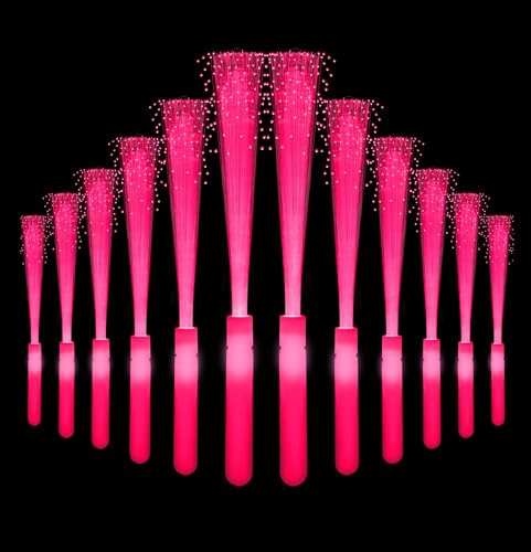 NUDALA 12 Stück rosa Leuchtstäbe, Glasfaser-Stäbchen, Leuchtstäbe, Großpackung mit 3 blinkenden Modellen für Valentinstag, 4. Juli, Halloween, Weihnachten, Partygeschenke
