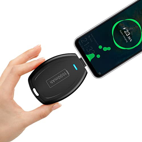 HUAENG USB C Schlüsselanhänger Tragbares Ladegerät für Andriod, Samsung, 1600mAh Mini Type-C Power Emergency Pod Ultra-kompakte Externe Schnellladung Power Bank Schlüsselring Handy-Ladegerät-Schwarz